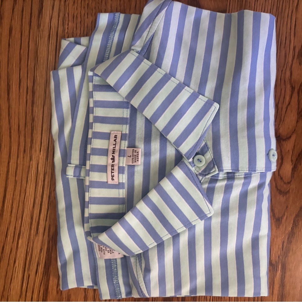Peter Millar Mens Blue & Light Blue Striped Polo Shirt